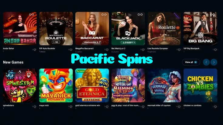 Pacific Spins casino presented on mobile device in Pakistan with slots and live games